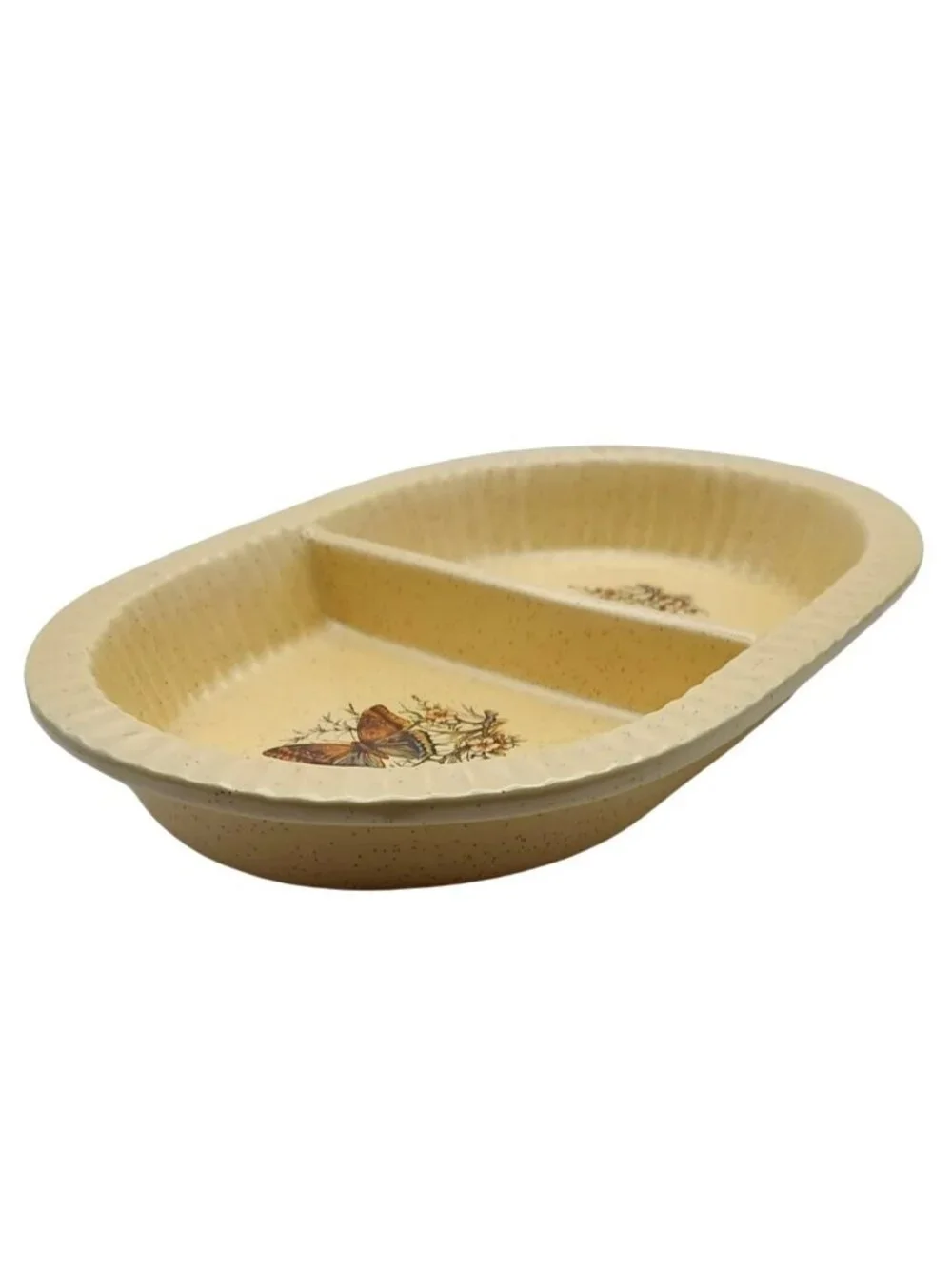 Treasure Craft Butterfly Oval Divided Microwave Ovenware Stoneware Dish 870 USA